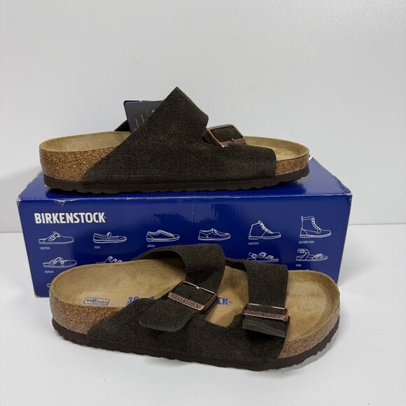 NIB • Birkenstock Arizona Soft Footbed Suede Leather Size 38 L7/M5 - Picture 2 of 8